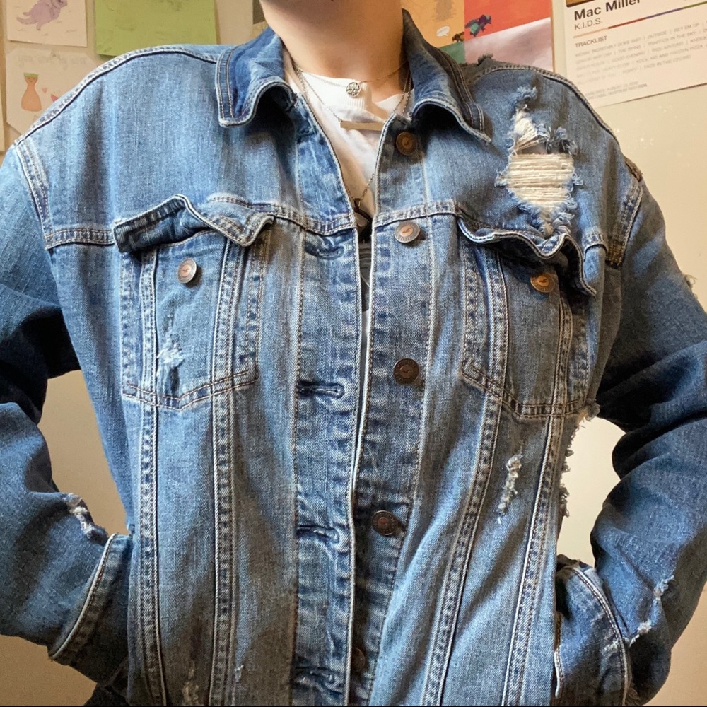 Hollister Medium Denim/Jean Jacket w/ Distressing
